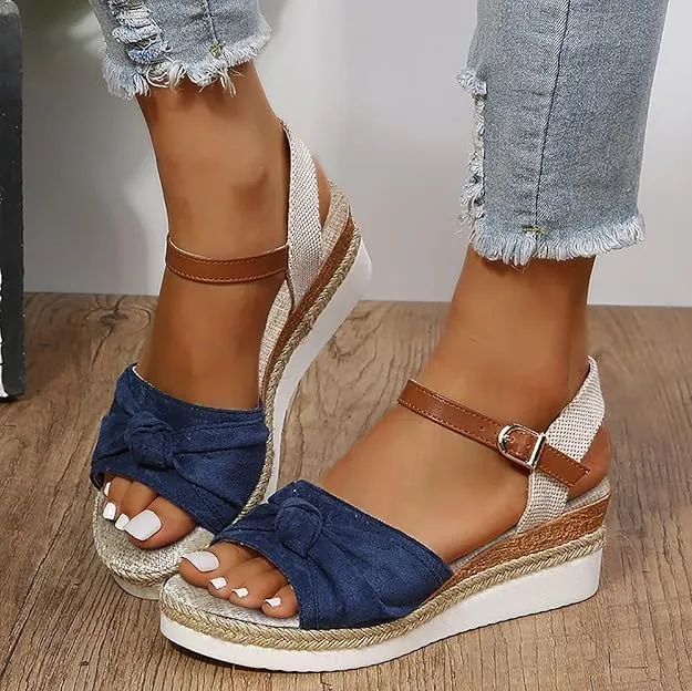 Navy Blue Sandals for Women, Orthopedic Wedge Sandals for Women Dressy Platform Summer 2025 Comfortable Walking Work Open Toe Shoes for Office Espadrilles Heels Espadrilles
