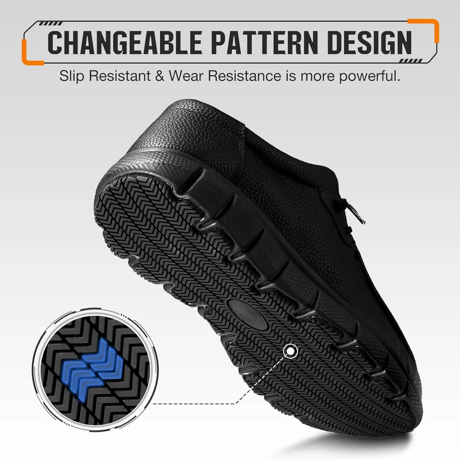 NINGO Leather Non Slip Shoes for Men Women, Slip On Water Resistant Work Loafers, Slip Resistant Lightweight Breathable Chef Footwear & Sneakers for Kitchen/Restaurant Staff and Hospitality