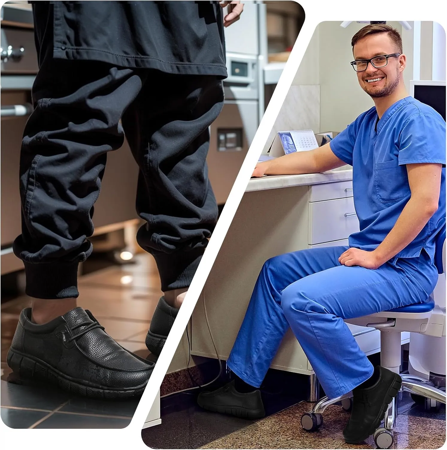 NINGO Leather Non Slip Shoes for Men Women, Slip On Water Resistant Work Loafers, Slip Resistant Lightweight Breathable Chef Footwear & Sneakers for Kitchen/Restaurant Staff and Hospitality