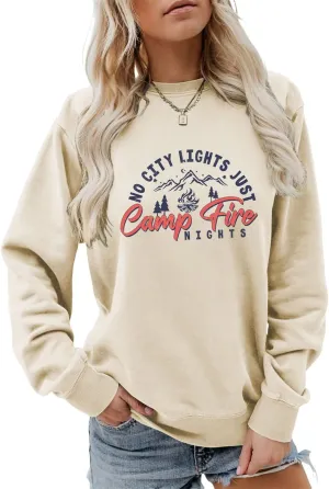 No City Lights Just Campfire Nights Sweatshirt Camping Life Sweater Camper Shirt Women Casual Campfire Pullover Tops