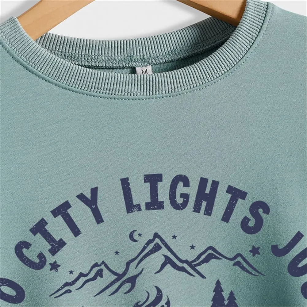 No City Lights Just Campfire Nights Sweatshirt Camping Life Sweater Camper Shirt Women Casual Campfire Pullover Tops