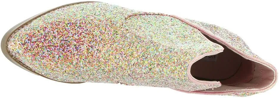 Not Rated Fiera High Heel V-Cut Boot, Sparkly Ankle Boots for Women with Almond Toe, Dress Shoe with 2-3/4" Stacked Block Heel