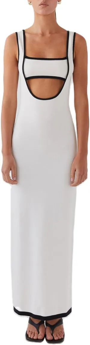 NUFIWI Women Hollow Out Backless Maxi Dress Knitted Spaghetti Strap Bandage Long Dresses Low Cut Bodycon Party Dress