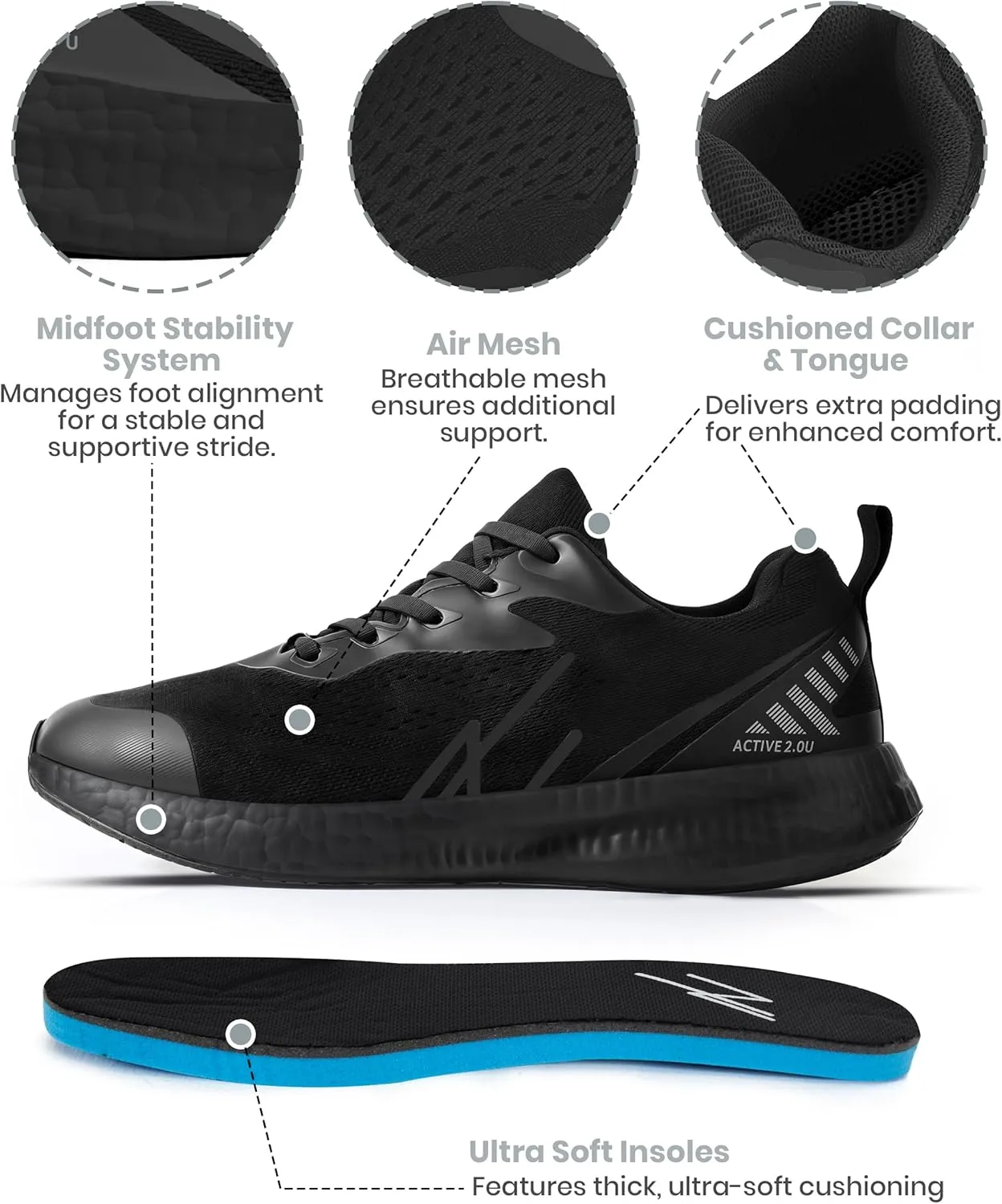 NY Threads Men's Running Shoes Comfortable and Lightweight Casual Sneakers