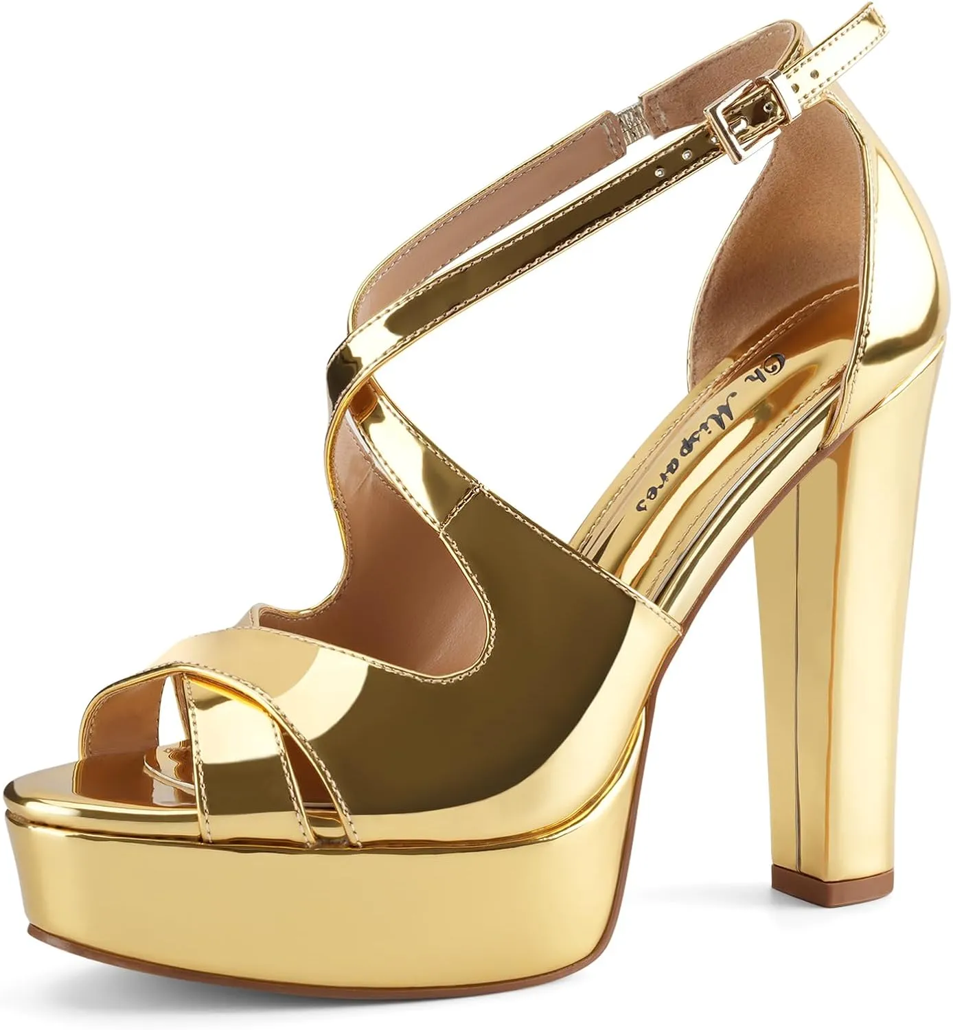 Oh Mispares Wome's Chunky Block High Heel Platform Sandals Peep Toe Sexy Crisscross Strappy Heels for Women Ankle Strap Dress Shoes for Wedding Party Evening Summer