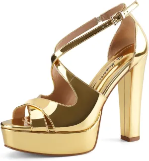 Oh Mispares Wome's Chunky Block High Heel Platform Sandals Peep Toe Sexy Crisscross Strappy Heels for Women Ankle Strap Dress Shoes for Wedding Party Evening Summer
