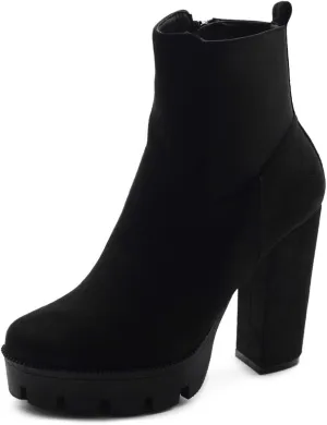 Ollio Women's Shoes Faux Suede or Faux Leather Platform Stacked High Heels Ankle Boots H107