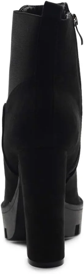 Ollio Women's Shoes Faux Suede or Faux Leather Platform Stacked High Heels Ankle Boots H107