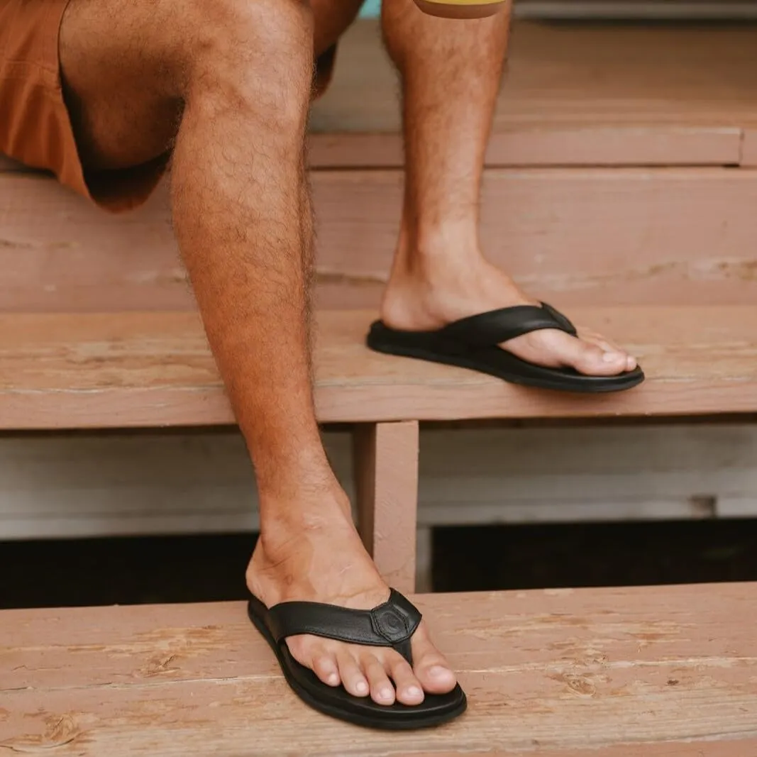 OLUKAI Olali Men's Leather Sandals, Versatile & Comfortable Flip Flops, Soft & Durable Material, Arch Support & All-Day Wear