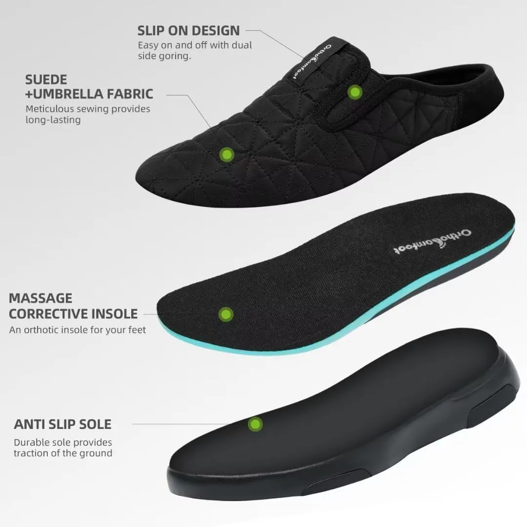 OrthoComfoot Men's Orthopedic Slip-On Loafers Walking Shoes with Arch Support: Comfortable Orthotic Shoes for Plantar Fasciitis, Casual Flat Feet Slippers for Foot and Heel Pain Relief