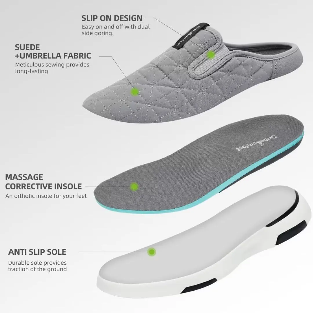 OrthoComfoot Men's Orthopedic Slip-On Loafers Walking Shoes with Arch Support: Comfortable Orthotic Shoes for Plantar Fasciitis, Casual Flat Feet Slippers for Foot and Heel Pain Relief