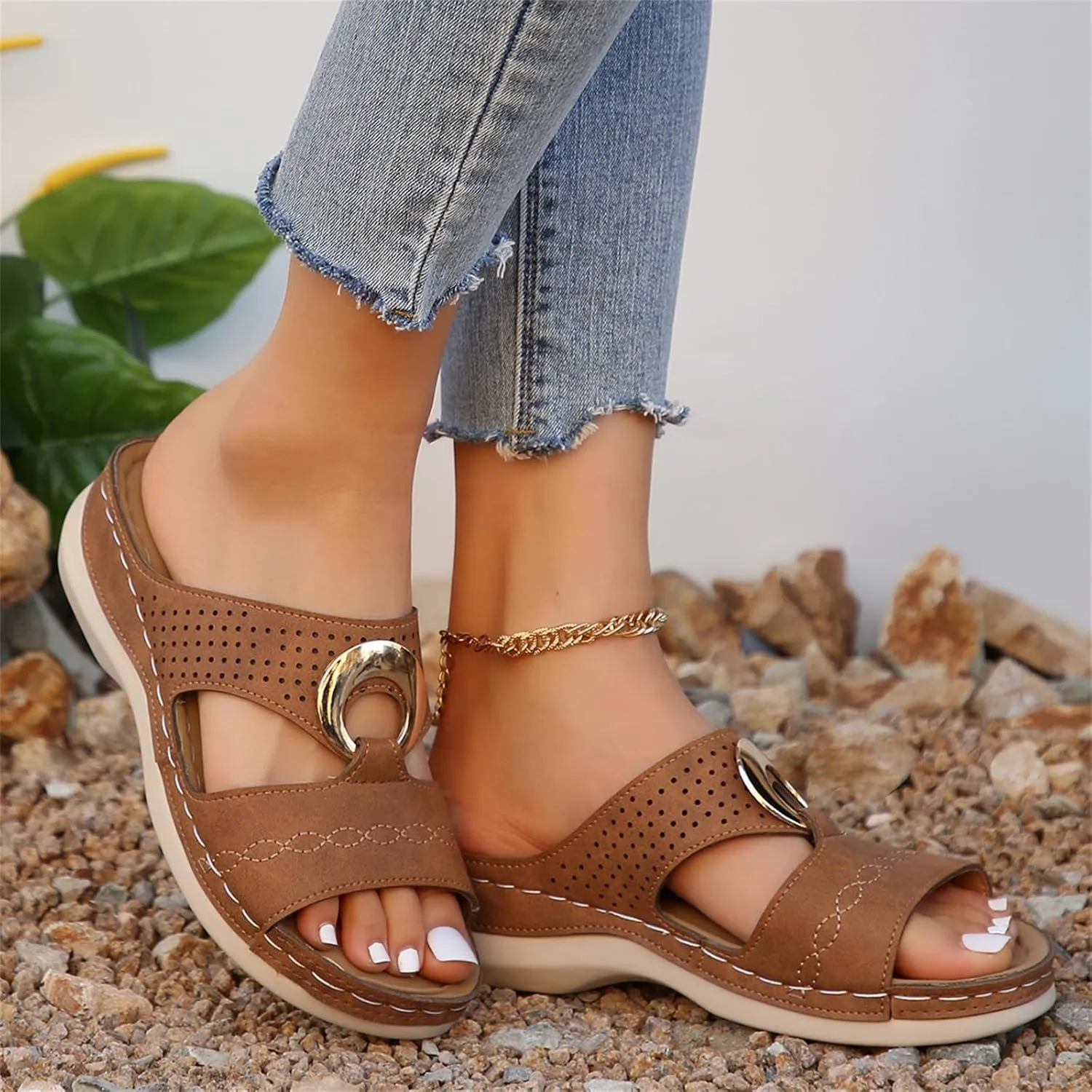 Orthopedic Sandals for Women Arch Support Wedges Sandal Summer Casual Comfortable Slippers Dressy Platform Beach Slides Low Heels Memory Foam Sandals Breathable Slipper