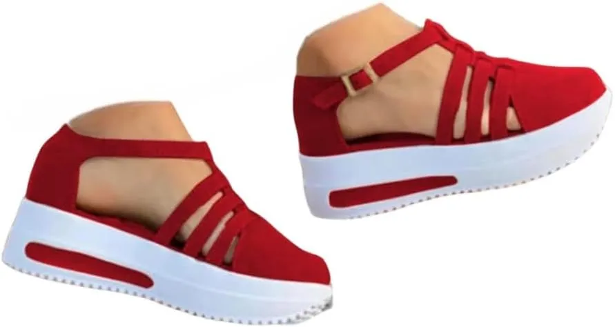 Orthopedic Wedge Sandals for Women Summer Dressy Closed Toe Ankle Strap Platform Sneakers Cutout Low Wedges Slip on Sandals buckle Dressy Shoes Comfortable Outdoor Shoes