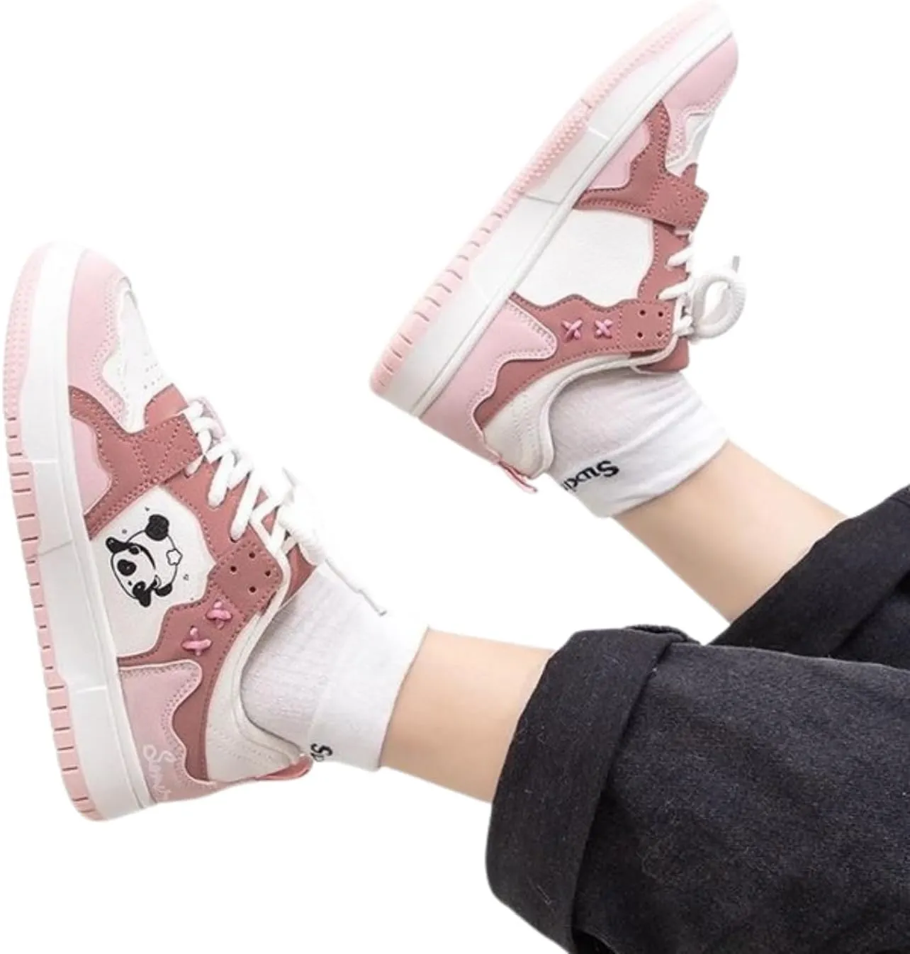 Panda-Themed Walking Sneakers for Women, Y2K Aesthetic, Cute Sporty Comfort, Travel-Ready