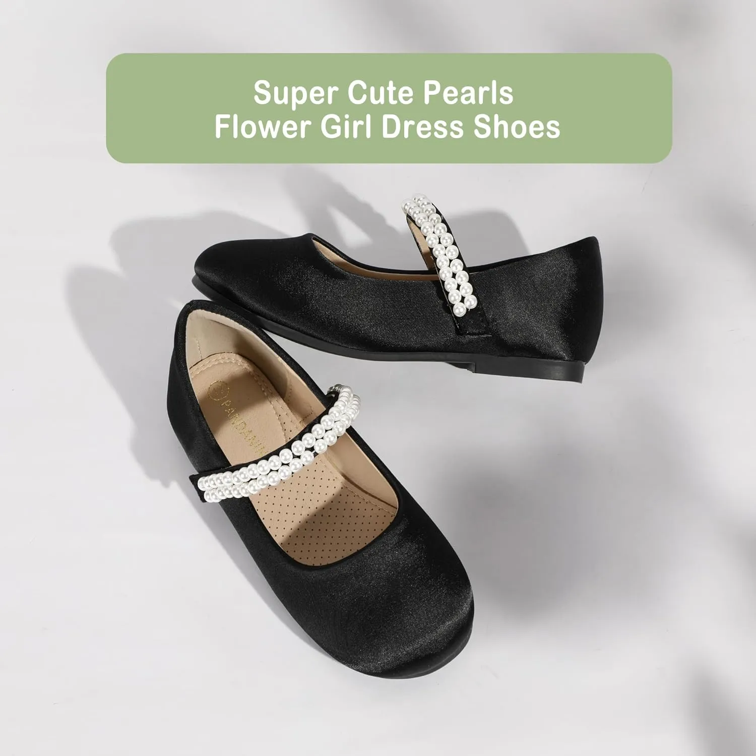 PANDANINJIA Flower Girl Shoes Toddler Little Kid Ballet Flats Pearls Wedding Party Mary Jane Girls Dress Shoes