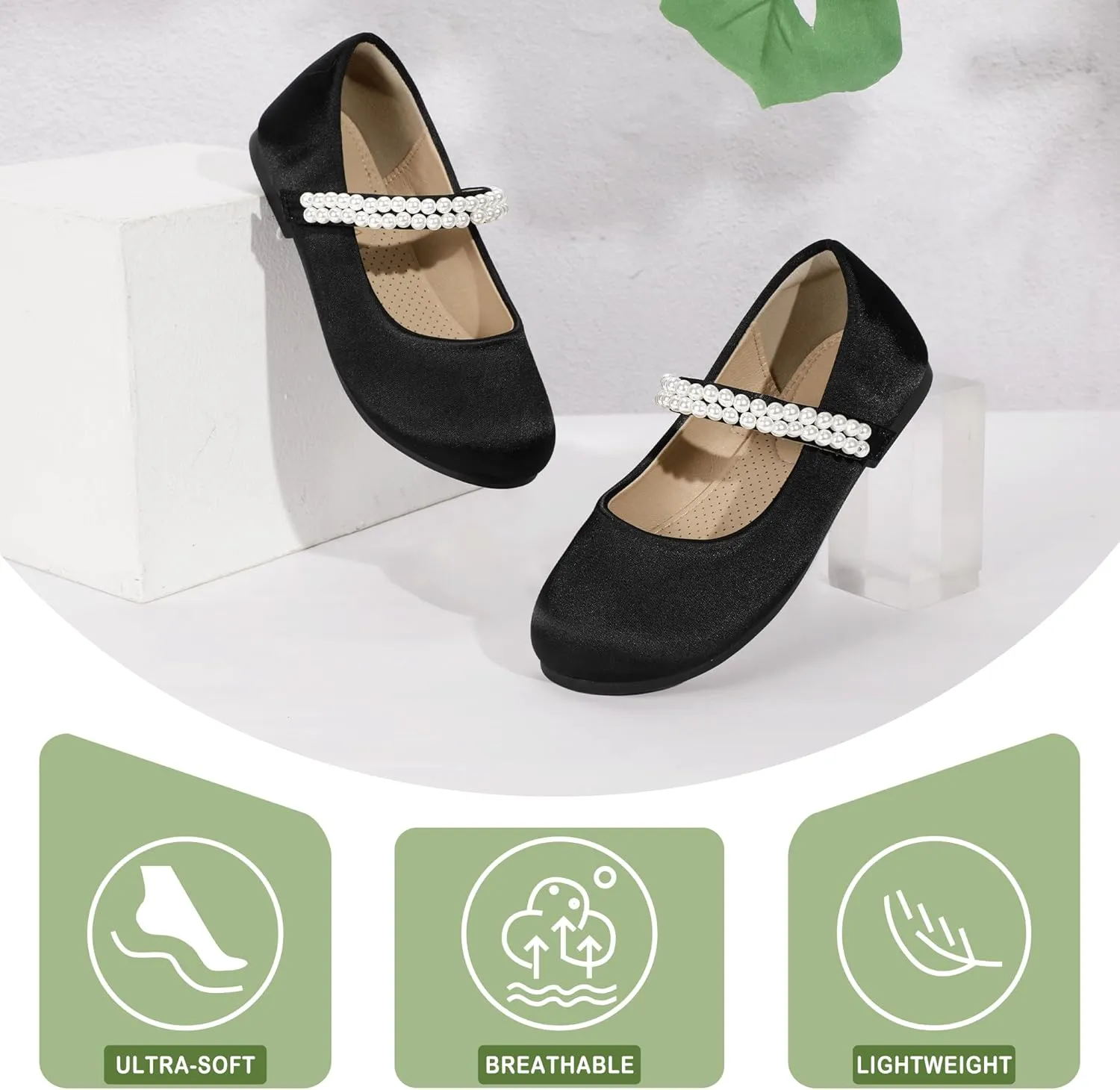 PANDANINJIA Flower Girl Shoes Toddler Little Kid Ballet Flats Pearls Wedding Party Mary Jane Girls Dress Shoes
