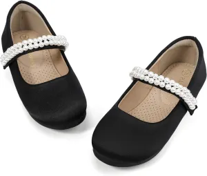 PANDANINJIA Flower Girl Shoes Toddler Little Kid Ballet Flats Pearls Wedding Party Mary Jane Girls Dress Shoes
