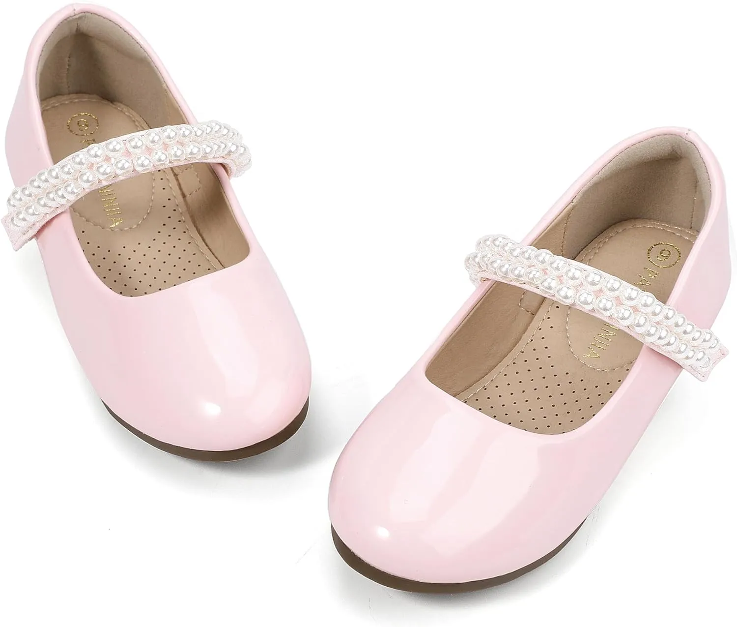 PANDANINJIA Flower Girl Shoes Toddler Little Kid Ballet Flats Pearls Wedding Party Mary Jane Girls Dress Shoes