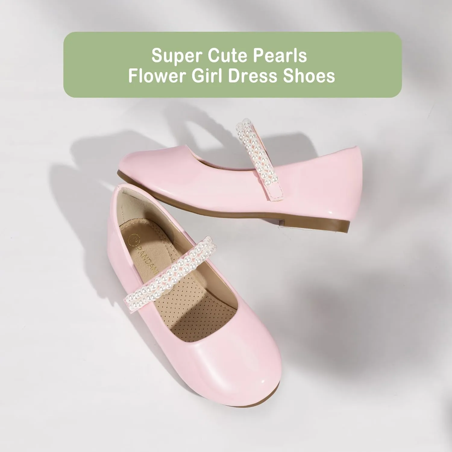 PANDANINJIA Flower Girl Shoes Toddler Little Kid Ballet Flats Pearls Wedding Party Mary Jane Girls Dress Shoes