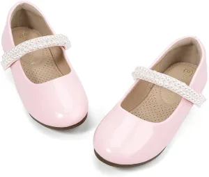 PANDANINJIA Flower Girl Shoes Toddler Little Kid Ballet Flats Pearls Wedding Party Mary Jane Girls Dress Shoes