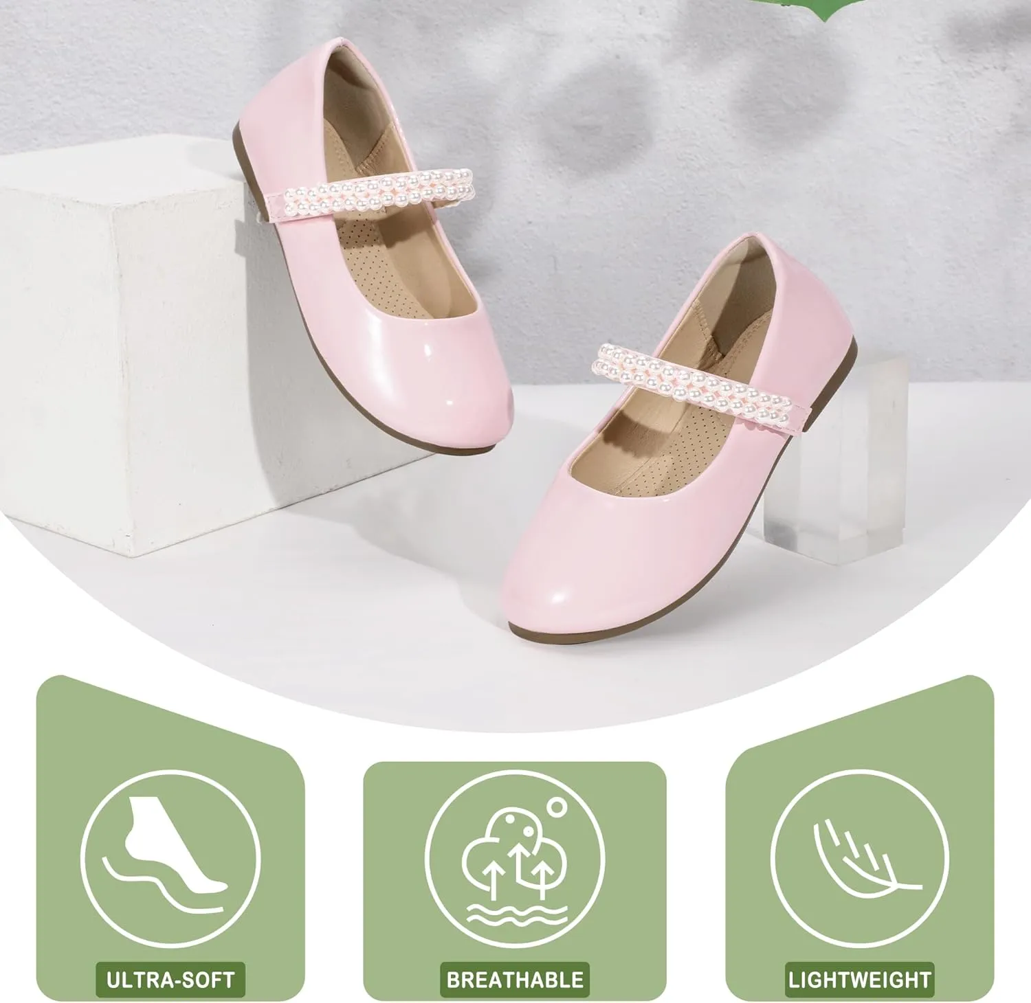 PANDANINJIA Flower Girl Shoes Toddler Little Kid Ballet Flats Pearls Wedding Party Mary Jane Girls Dress Shoes