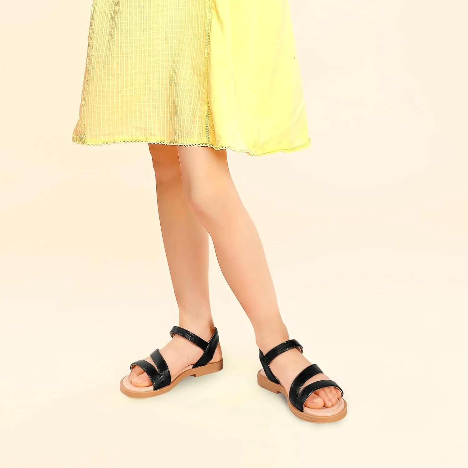 PANDANINJIA Girls Sandals Monica Summer Open Toe Flats Shoes Dress Sandals for Toddler Little Kid Big Kid