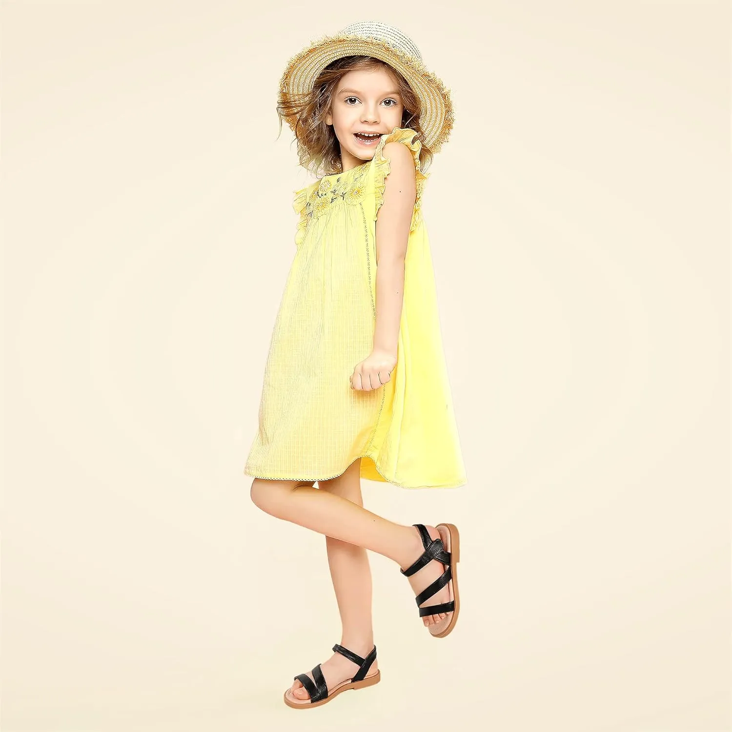 PANDANINJIA Girls Sandals Monica Summer Open Toe Flats Shoes Dress Sandals for Toddler Little Kid Big Kid
