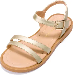 PANDANINJIA Girls Sandals Toddler Little Big Kids Kid Cute Open Toe Flats Dress Sandals Mona Summer Shoes