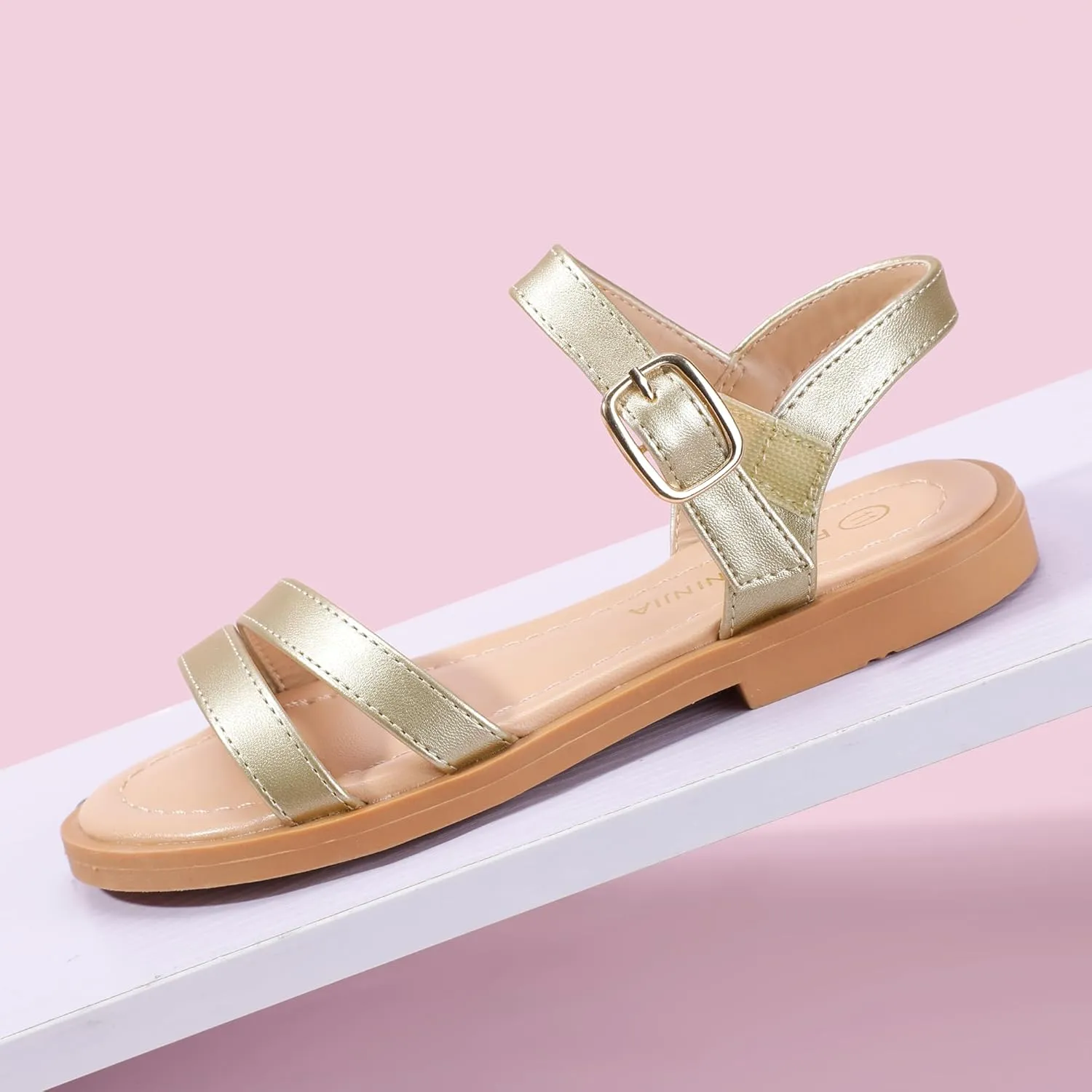 PANDANINJIA Girls Sandals Toddler Little Big Kids Kid Cute Open Toe Flats Dress Sandals Mona Summer Shoes