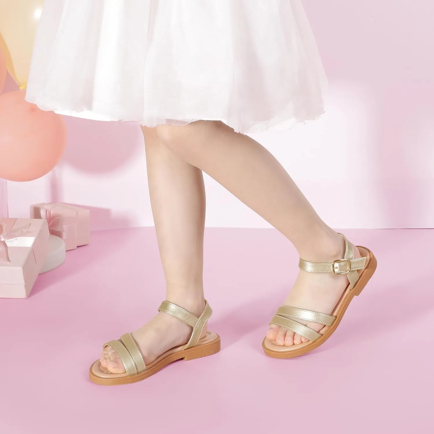 PANDANINJIA Girls Sandals Toddler Little Big Kids Kid Cute Open Toe Flats Dress Sandals Mona Summer Shoes