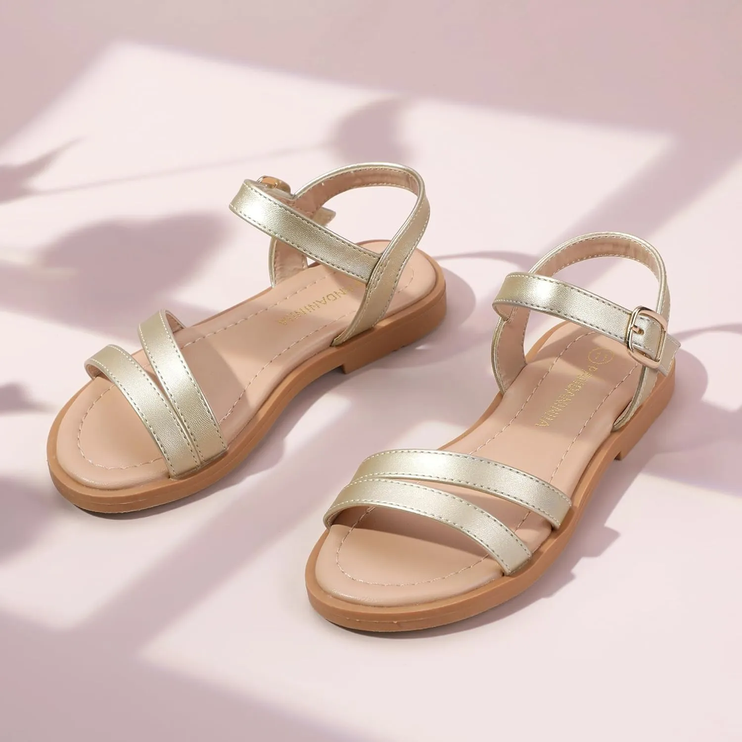 PANDANINJIA Girls Sandals Toddler Little Big Kids Kid Cute Open Toe Flats Dress Sandals Mona Summer Shoes