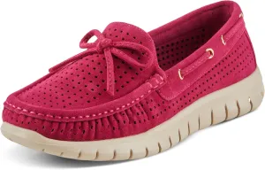 PATRIZIA Women's Aboard Moccasin Loafers – Microsuede Slip-On Shoes with Elegant Square-Dot Perforation, Bow Accent, and Cushioned Comfort Footbed