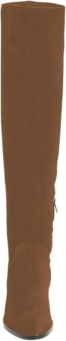 Pazzion Women Almond Toe Knee High Boots Partial Zippers Stretchy Cold Weather Warm Flat Long Boot Dressy Prom Office Shoes Size 4-16 US