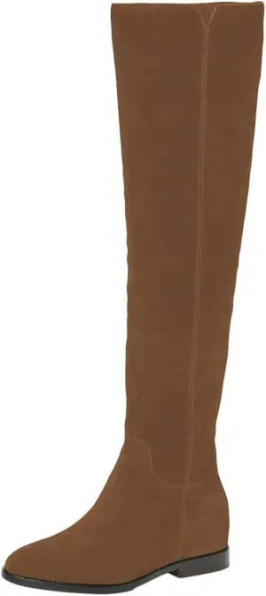 Pazzion Women Almond Toe Knee High Boots Partial Zippers Stretchy Cold Weather Warm Flat Long Boot Dressy Prom Office Shoes Size 4-16 US
