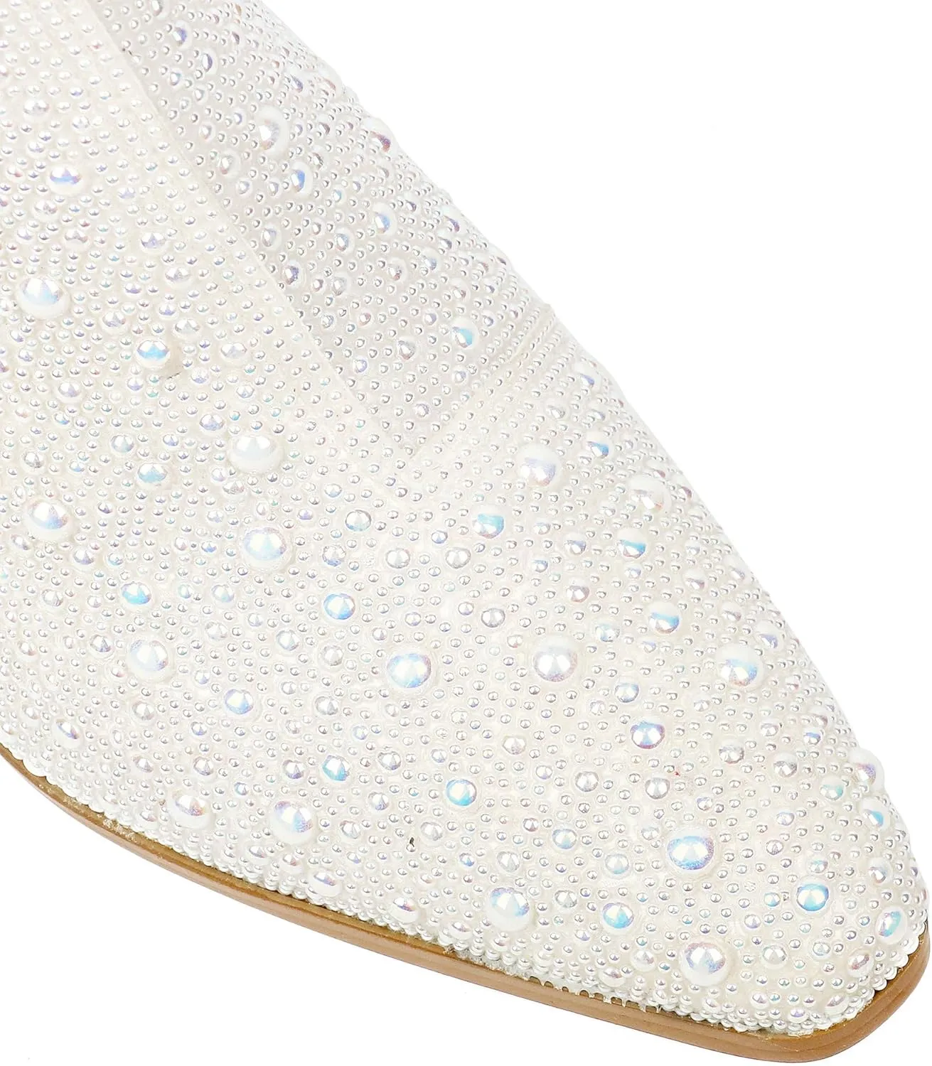 Pearl Wedding Cowgirl Boots Womens Sparkly Rhinestone Cowboy Ankle Boots Chunky Stacked Heel Western Booties
