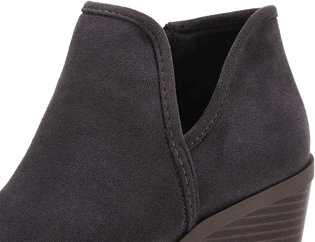 PiePieBuy Womens Ankle Boots Chunky Stacked Heel Slip on Shoes Faux Suede Side Zipper Casual Western Booties