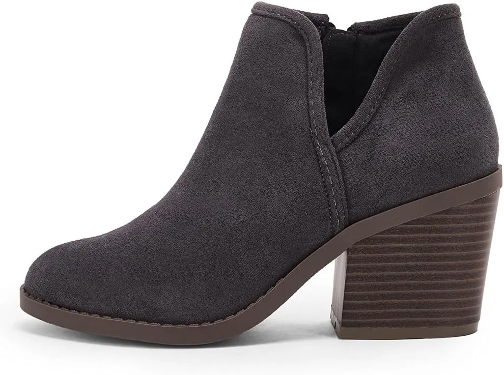 PiePieBuy Womens Ankle Boots Chunky Stacked Heel Slip on Shoes Faux Suede Side Zipper Casual Western Booties