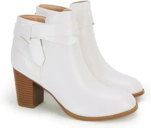 PiePieBuy Women's Tie Knot Chelsea Pump Ankle Boots Closed Toe Stacked Heel Booties Shoes