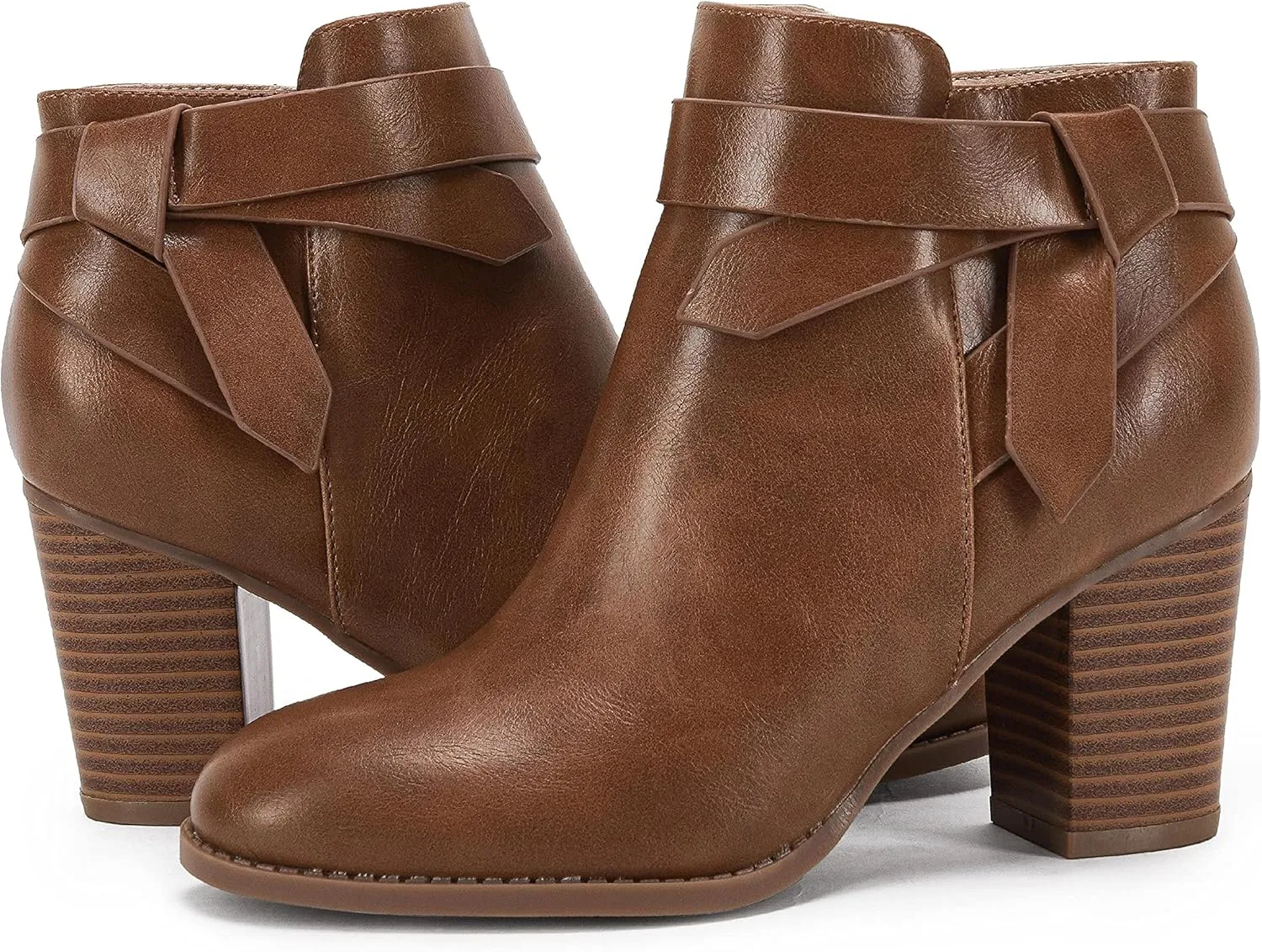 PiePieBuy Women's Tie Knot Chelsea Pump Ankle Boots Closed Toe Stacked Heel Booties Shoes