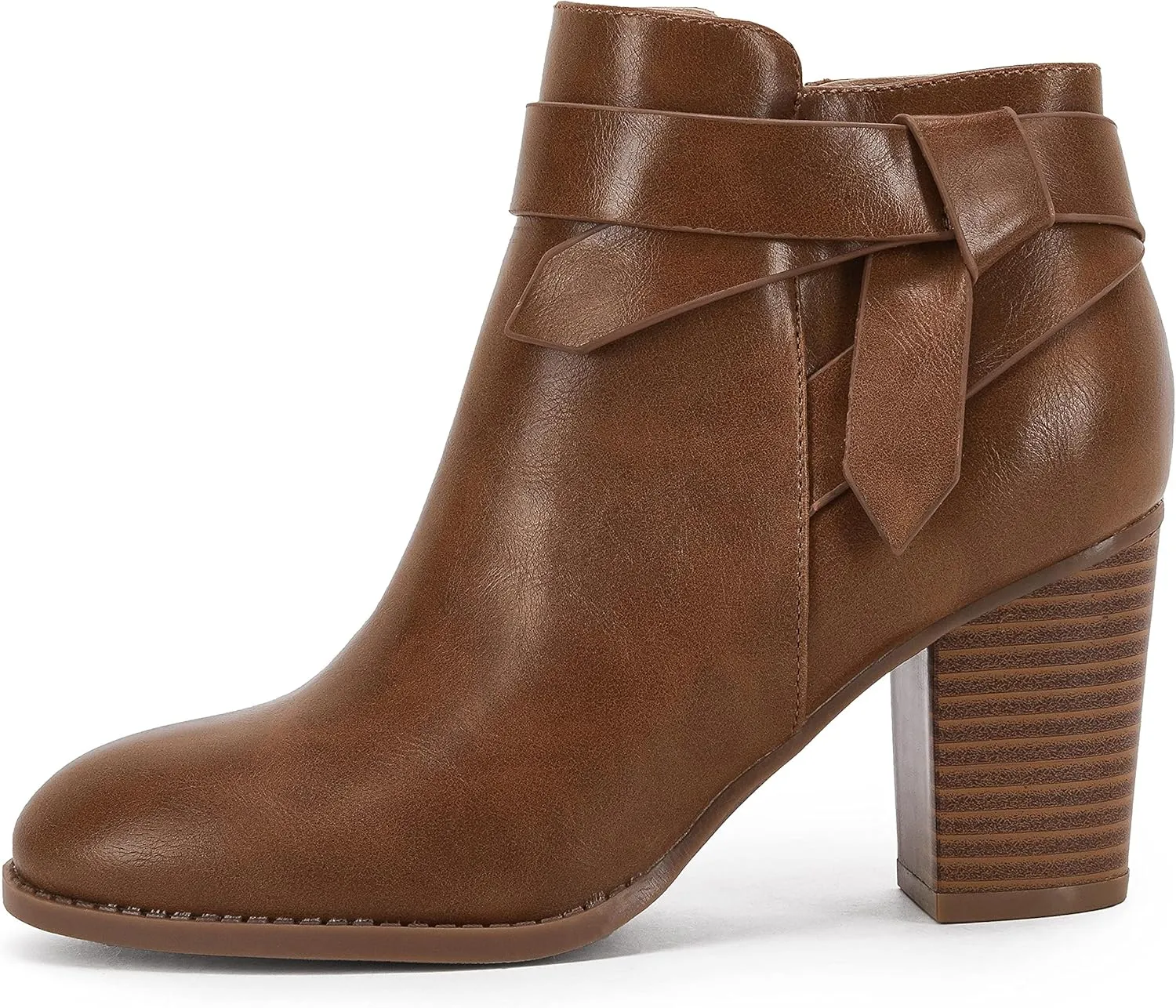 PiePieBuy Women's Tie Knot Chelsea Pump Ankle Boots Closed Toe Stacked Heel Booties Shoes