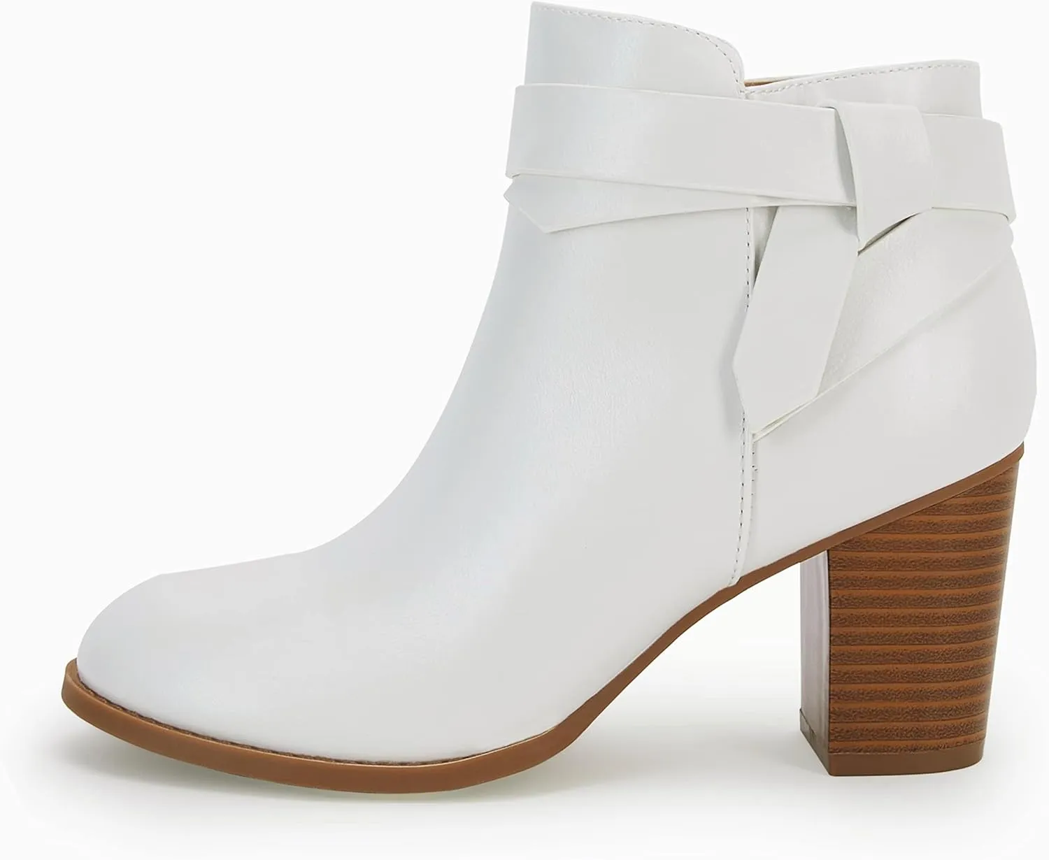 PiePieBuy Women's Tie Knot Chelsea Pump Ankle Boots Closed Toe Stacked Heel Booties Shoes