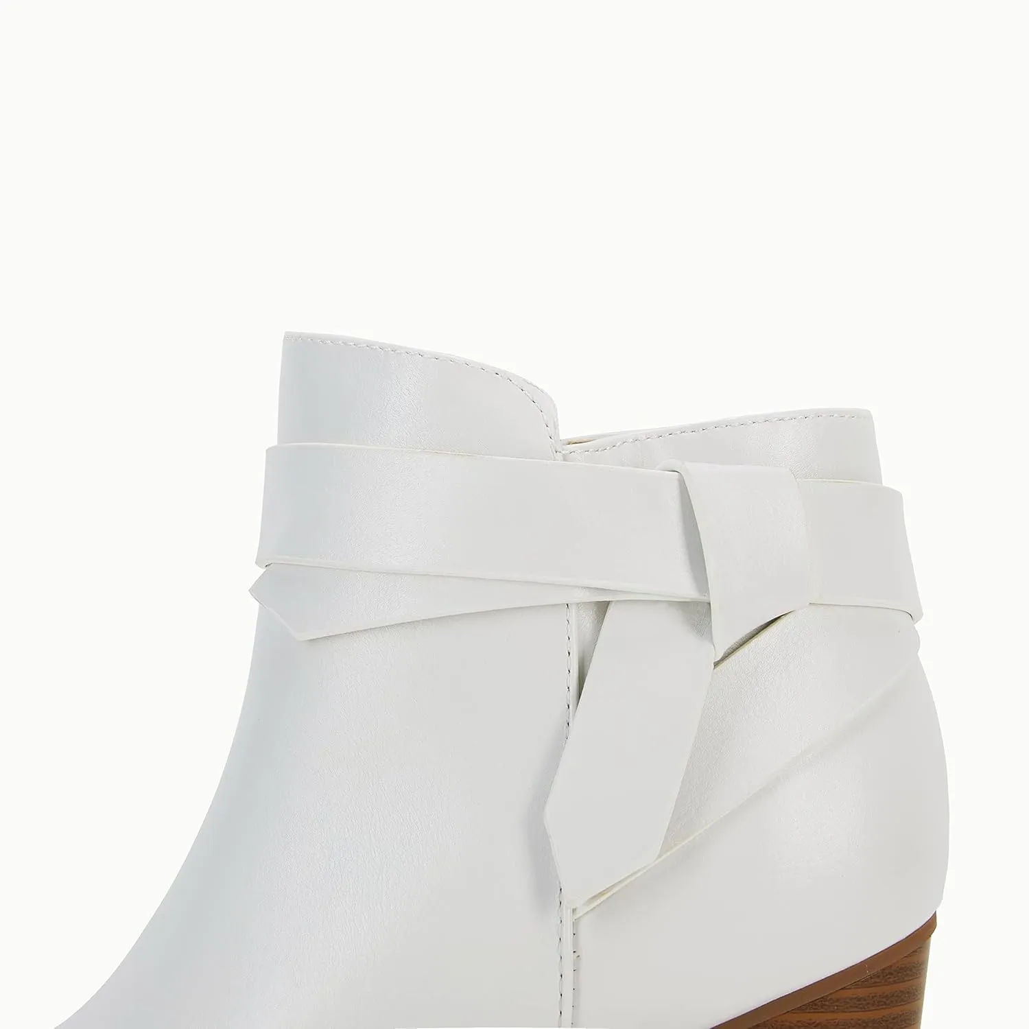 PiePieBuy Women's Tie Knot Chelsea Pump Ankle Boots Closed Toe Stacked Heel Booties Shoes