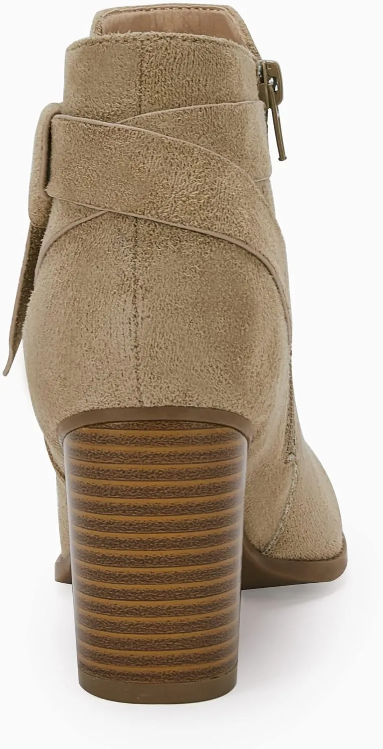 PiePieBuy Women's Tie Knot Chelsea Pump Ankle Boots Closed Toe Stacked Heel Booties Shoes