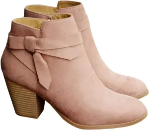 PiePieBuy Women's Tie Knot Chelsea Pump Ankle Boots Closed Toe Stacked Heel Booties Shoes