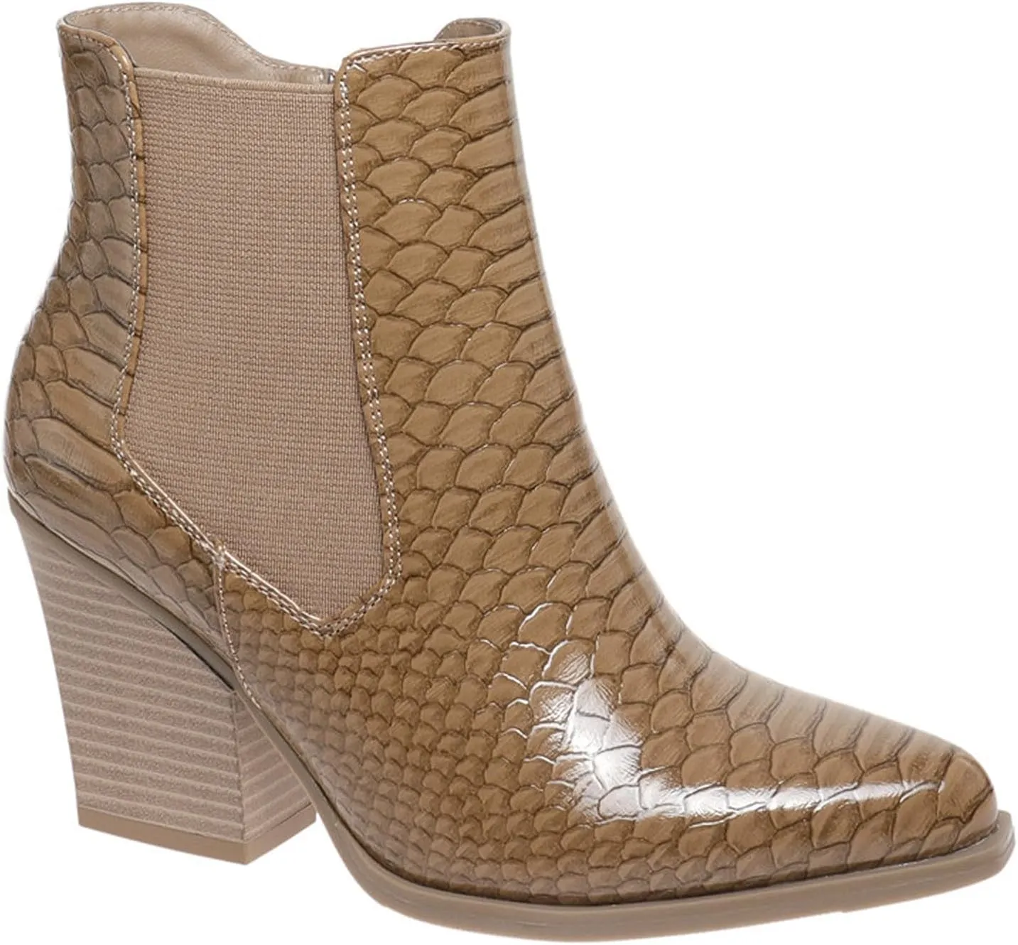 Pierre Dumas Women's Ankle Boots Side Zipper Chunky Stacked Heel Booties, Taupe