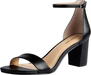 PIZZ ANNU Women's Open Toe Ankle Strap Low Block Chunky Heels Sandals Party Dress Pumps Shoes Strappy Buckle Sandals with 2.6" Tall Thick Heel Design