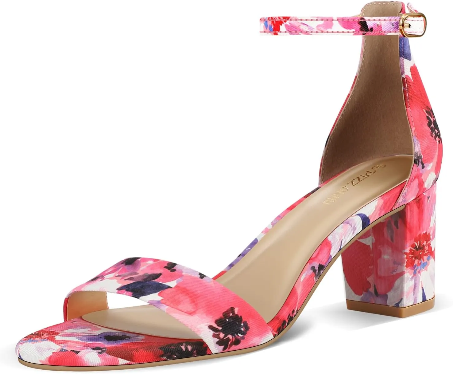 PIZZ ANNU Women's Open Toe Ankle Strap Low Block Chunky Heels Sandals Party Dress Pumps Shoes Strappy Buckle Sandals with 2.6" Tall Thick Heel Design