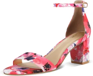 PIZZ ANNU Women's Open Toe Ankle Strap Low Block Chunky Heels Sandals Party Dress Pumps Shoes Strappy Buckle Sandals with 2.6" Tall Thick Heel Design