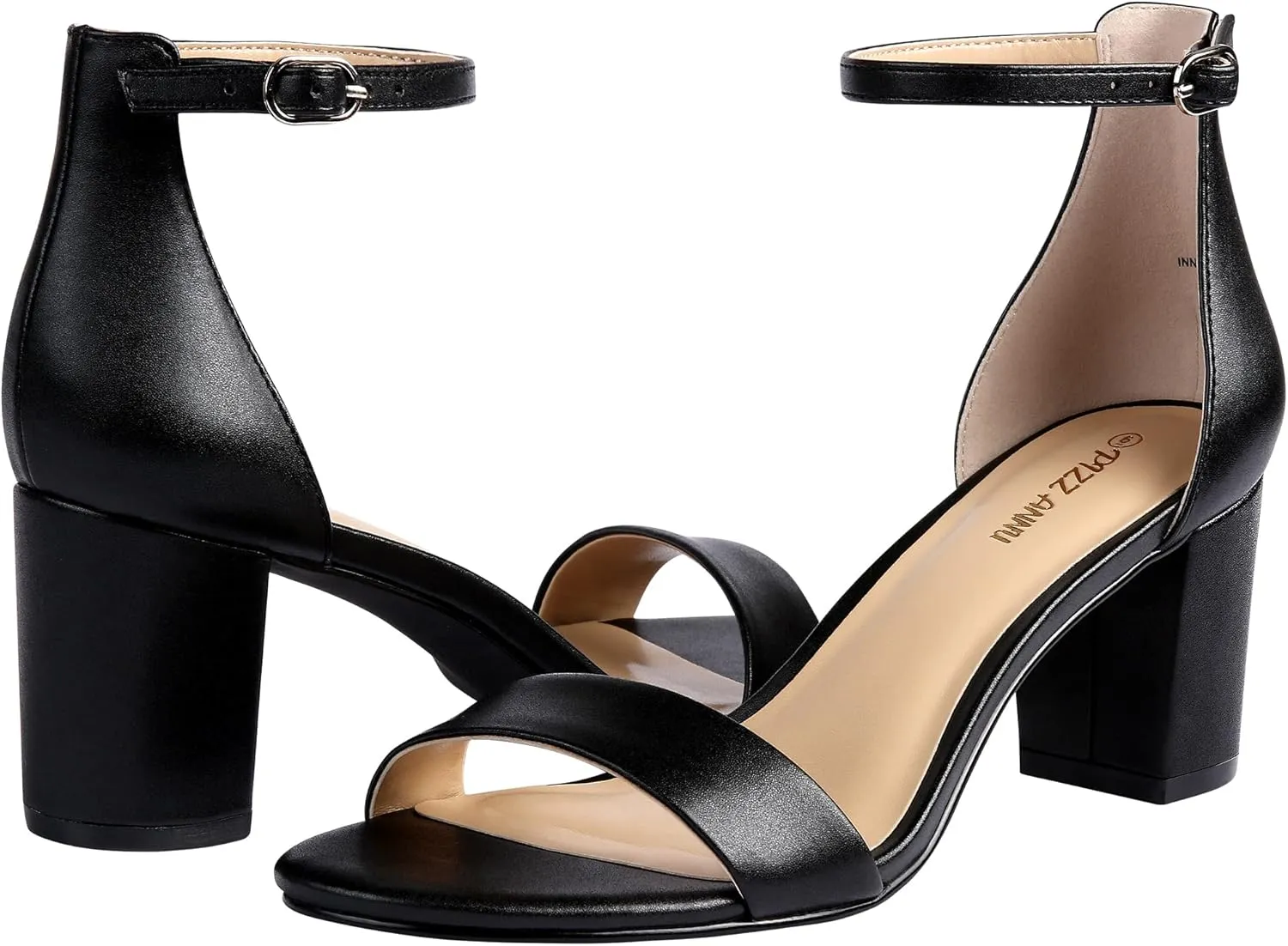 PIZZ ANNU Women's Open Toe Ankle Strap Low Block Chunky Heels Sandals Party Dress Pumps Shoes Strappy Buckle Sandals with 2.6" Tall Thick Heel Design