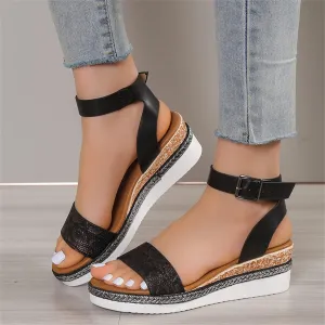 Platform Wedge Sandals for Women Comfortable Ankle Strap Wide Width Espadrilles Wedges for Women 2025 Summer Open Toe Low Heel Sandals Casual Sandals Ladies Strappy Sandals ﻿